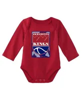 Newborn & Infant Mitchell & Ness Blue/Red New Jersey Nets 3-Piece Hardwood Classics Bodysuits & Cuffed Knit Hat Set