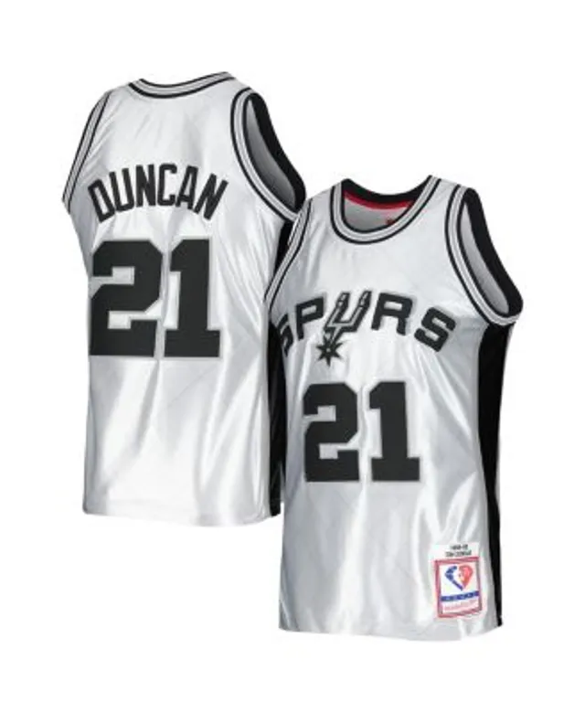 Men's Mitchell & Ness Tim Duncan Black/Teal San Antonio Spurs Hardwood Classics 1998-99 Split Swingman Jersey