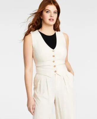 Women's Cropped Button-Front Sleeveless Vest, Created for Macy's