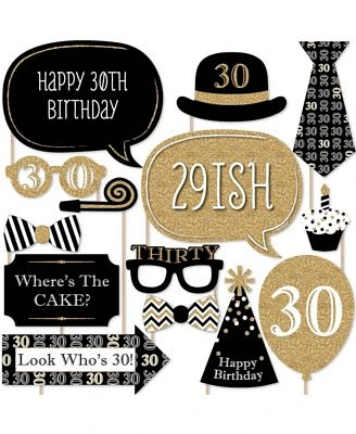 Adult 30th Birthday - Gold - Birthday Party Photo Booth Props Kit - 20 Count