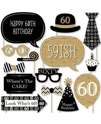 Adult 60th Birthday - Gold - Birthday Party Photo Booth Props Kit - 20 Count