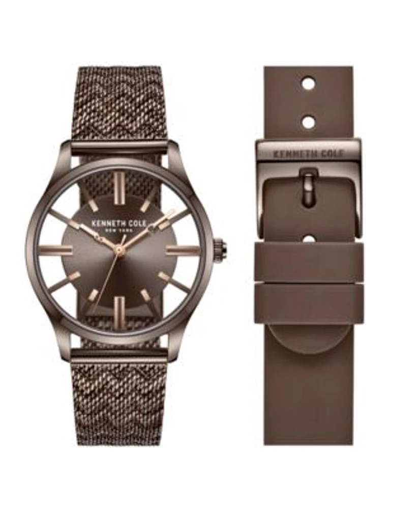 Kenneth Cole New York Women's Quartz Brown Stainless Steel Mesh Bracelet  And Genuine Leather Strap Watch 34.5Mm Gift Set | Foxvalley Mall