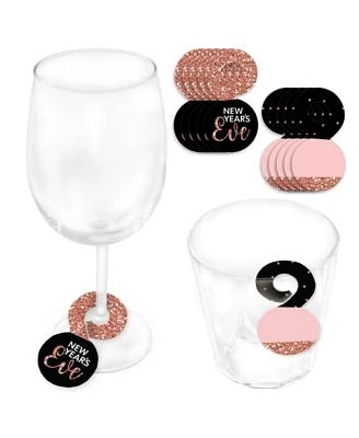 Rose Gold Happy New Year -New Years Eve Party Paper Beverage Markers for Glasses - Drink Tags - Set of 24