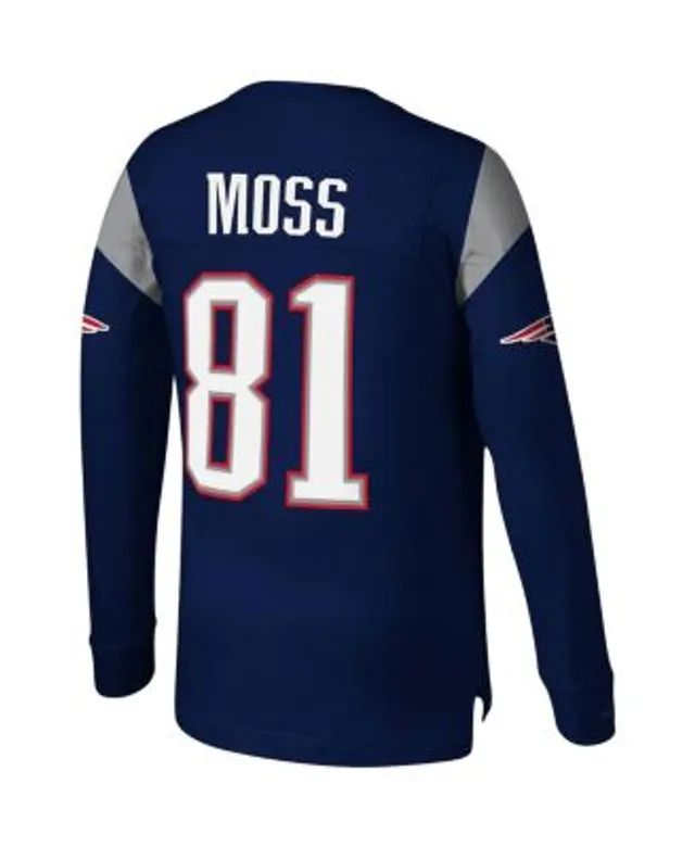 Men's Mitchell & Ness Randy Moss Navy New England Patriots Retired Player  Name & Number Long Sleeve Top