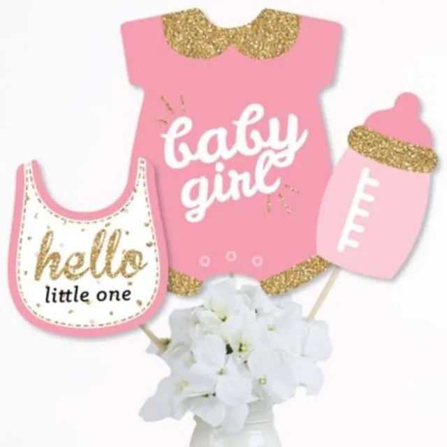 Big Dot of Happiness Hello Little One - Pink and Gold - Girl Baby Shower  Decor and Confetti - Terrific Table Centerpiece Kit - Set of 30