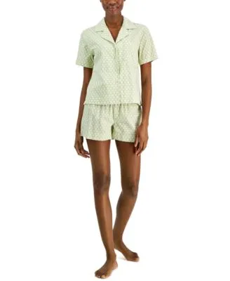 Women's Woven Notched-Collar Short Pajamas Set, Created for Macy's
