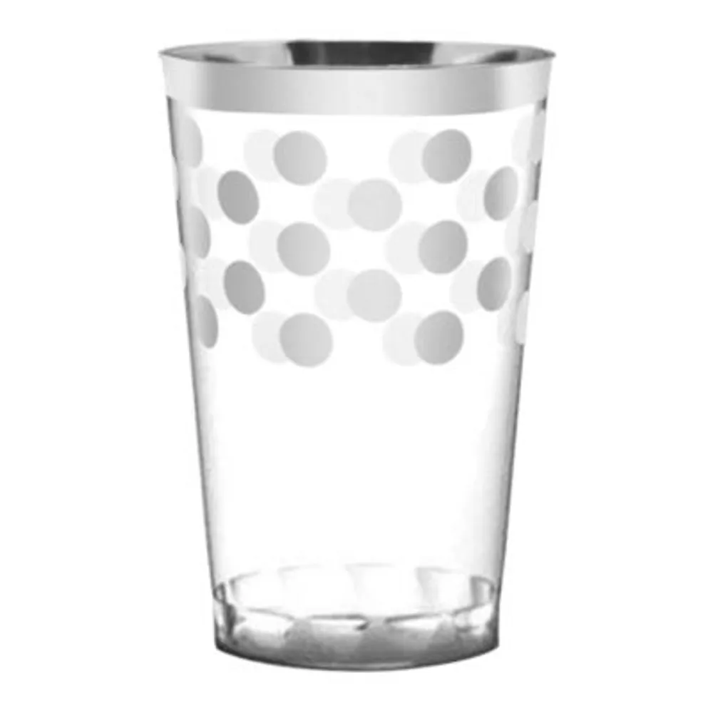 240 Cups, 12 oz. Clear with Silver Glitter Round Disposable Plastic Tumblers