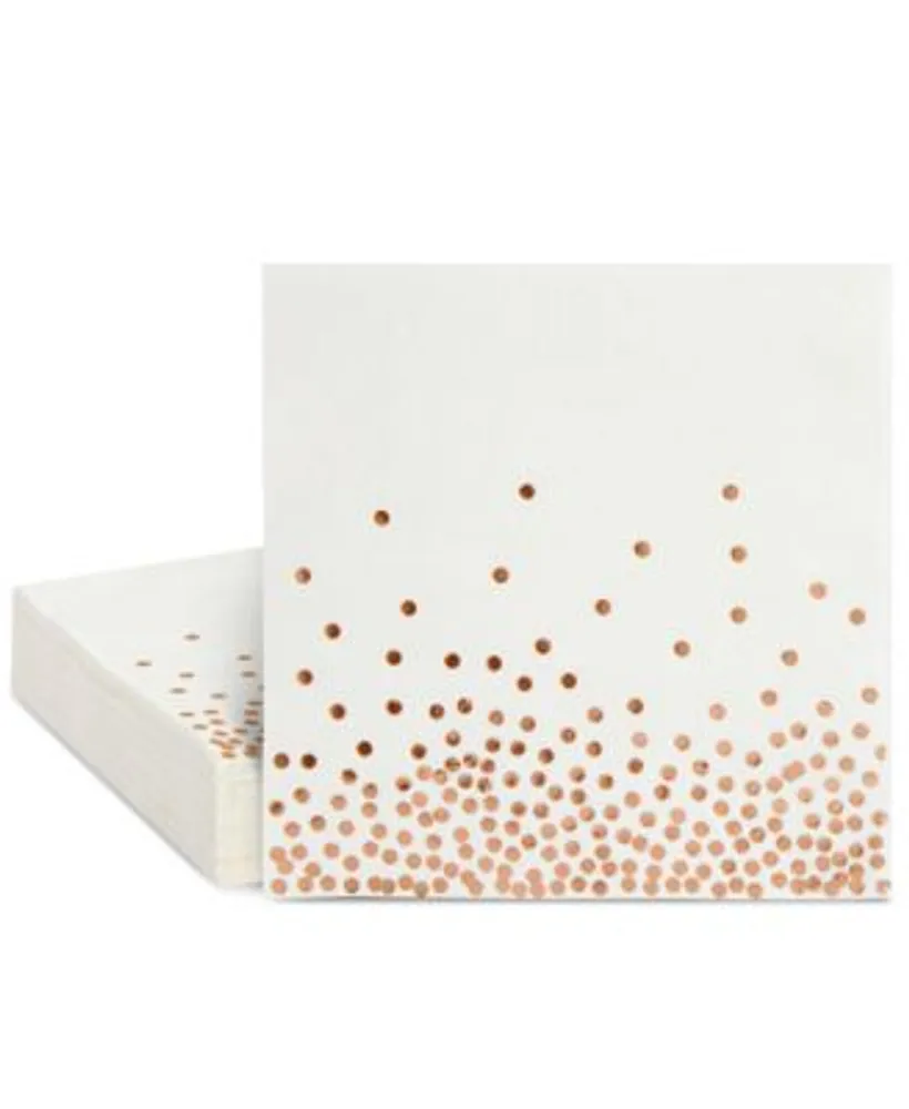 Blue Panda 50 Pack Rose Gold Foil Napkins for Confetti Birthday Party,  Polka Dot Baby Shower (6.5 x 6.5 In)