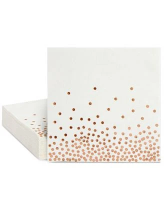 50 Pack Rose Gold Foil Napkins for Confetti Birthday Party, Polka Dot Baby Shower (6.5 x 6.5 In)