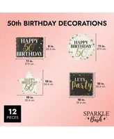 Sparkle And Bash 12 Pack Glitter Black And Gold Party Signs For
