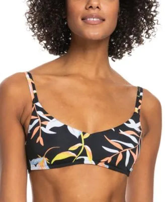 Juniors' Hibiscus Wave V-Neck Bralette Bikini Top