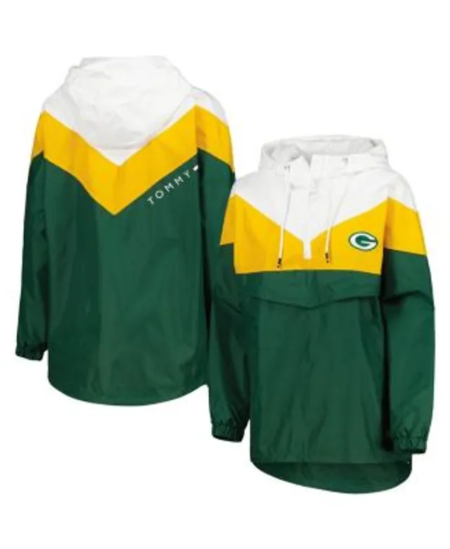 Tommy Hilfiger Women's White, Gold Green Bay Packers Staci Half-Zip Hoodie  Windbreaker Jacket