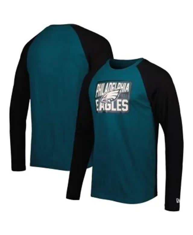 Men's New Era Green Philadelphia Eagles Throwback Raglan Long Sleeve T-Shirt