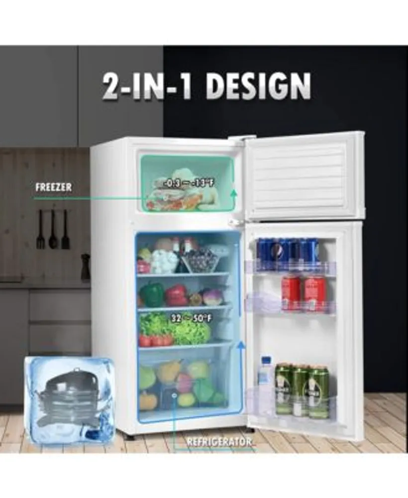 HOMCOM Double Door Mini Fridge with Freezer, 3.2 CU.FT Compact Refrigerator with Adjustable Shelf, Adjustable Thermostat