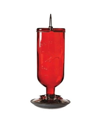 Antique Glass Bottle Hummingbird Feeder, Red