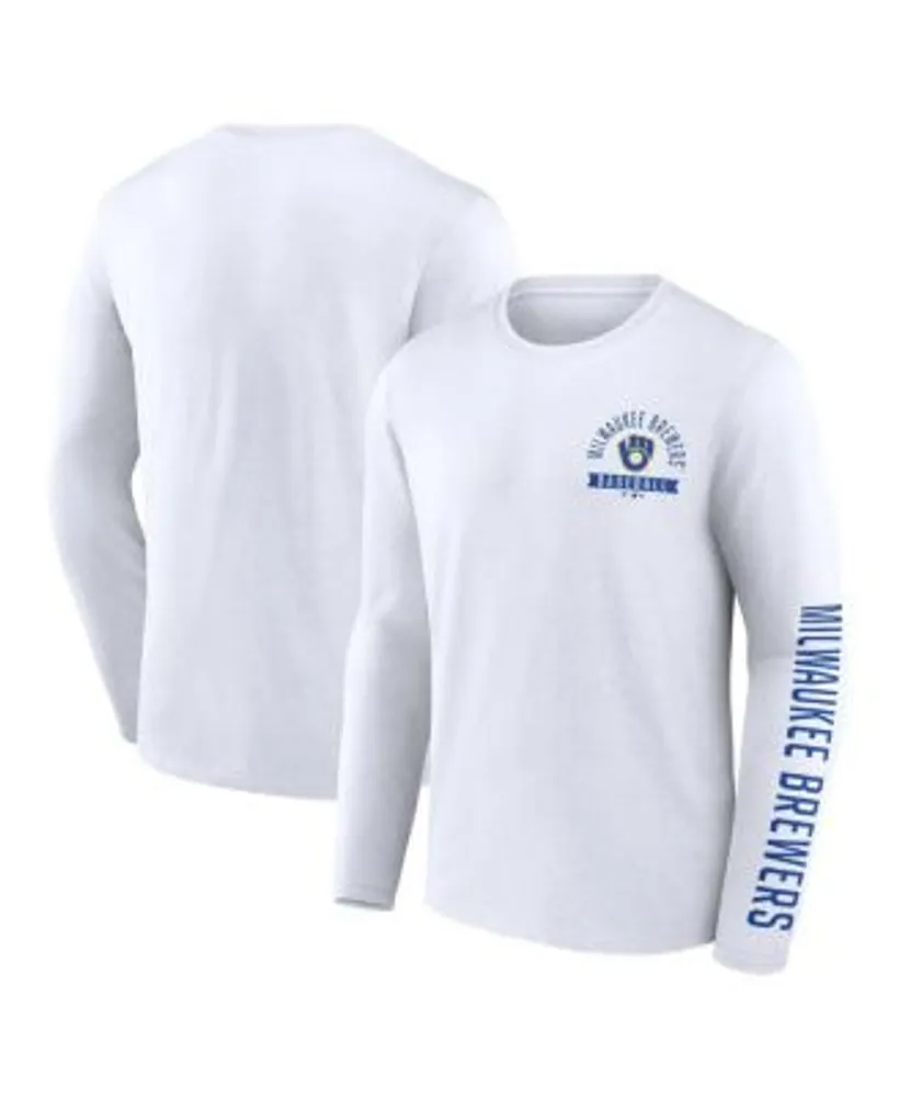 Fanatics Men's Branded White Milwaukee Brewers Pressbox Long Sleeve T-shirt