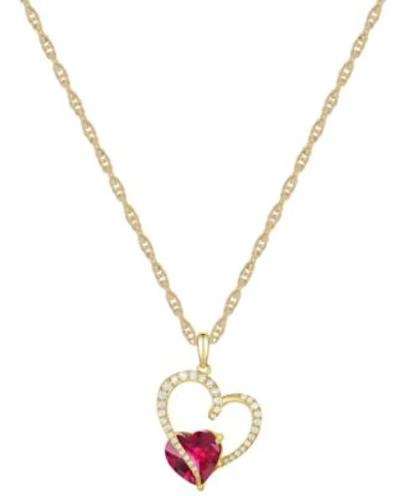 Macy's Lab-Created Ruby (4 ct. t.w.) and White Sapphire (1 ct. t.w.) Heart Pendant  Necklace in Sterling Silver - Macy's