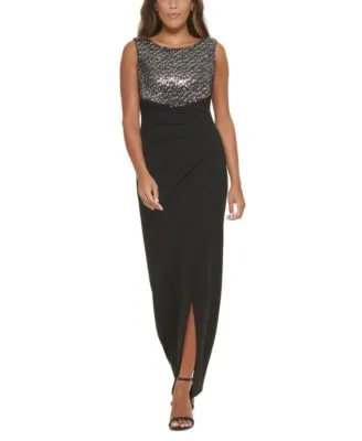 Sequinned-Bodice Scuba-Crepe Gown