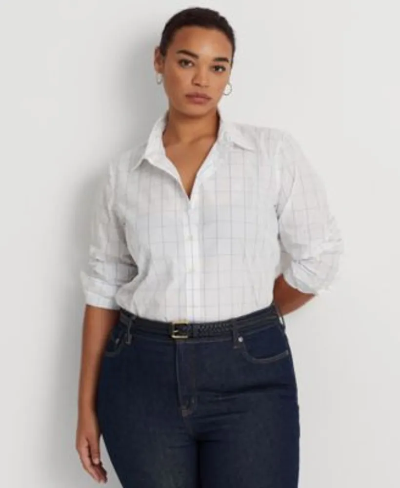 Lauren Ralph Lauren Plus Cotton Buttoned Top | Connecticut Post Mall