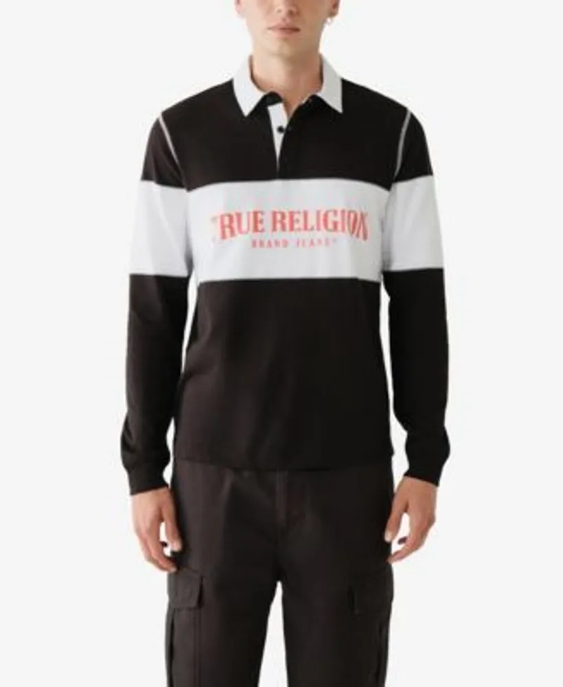 Tommy Hilfiger Men's Black, White Cleveland Browns Varsity Stripe Rugby  Long Sleeve Polo Shirt