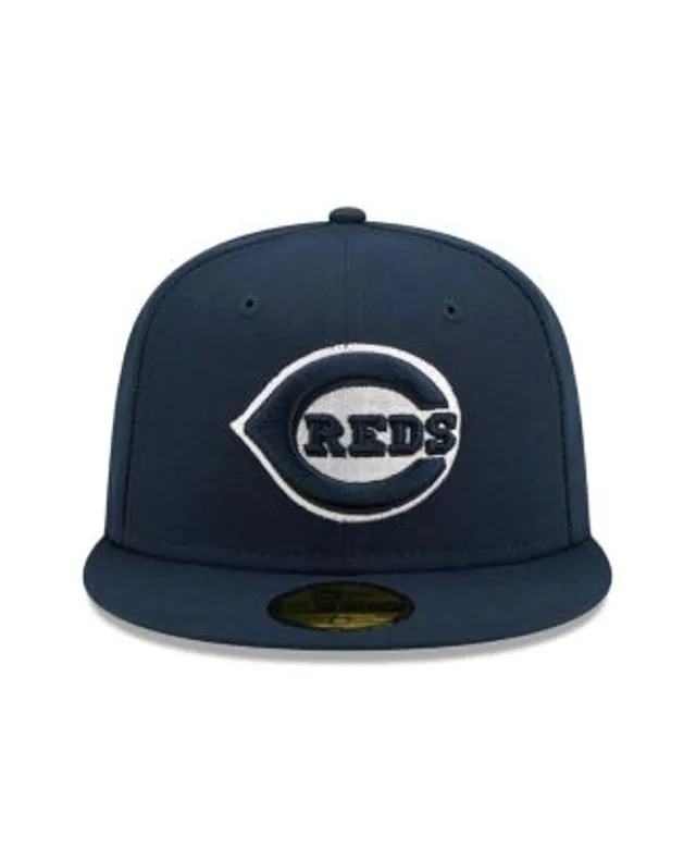 New Era Men's Navy Cincinnati Reds Cooperstown Collection Oceanside Green  Undervisor 59FIFTY Fitted Hat