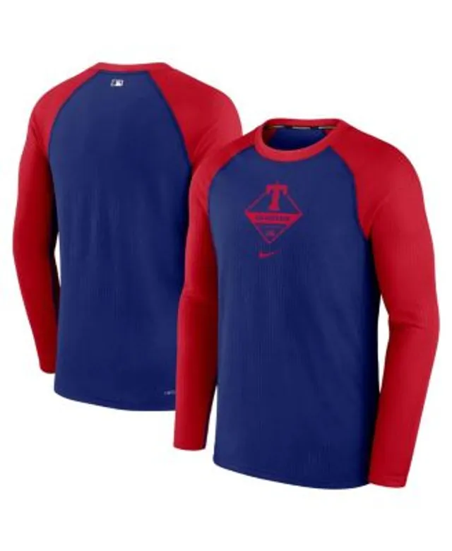 Men's Nike Royal/Red Texas Rangers Game Authentic Collection Performance Raglan Long Sleeve T-Shirt