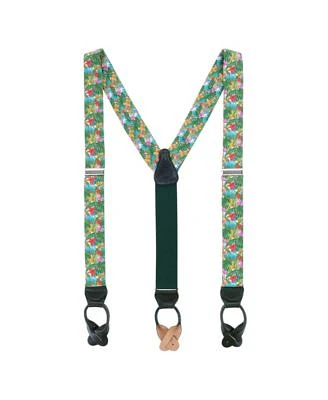 Tropical Hawaiian Getaway Linen Button End Suspenders