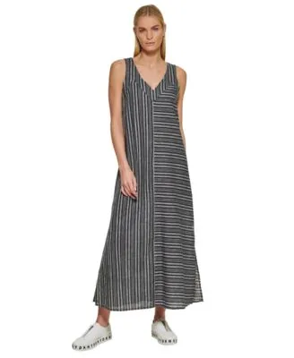 Women's Striped Double V-Neck Maxi Dress