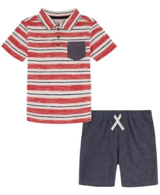 Toddler Boys Striped Polo Shirt and Chambray Shorts, 2 Piece Set