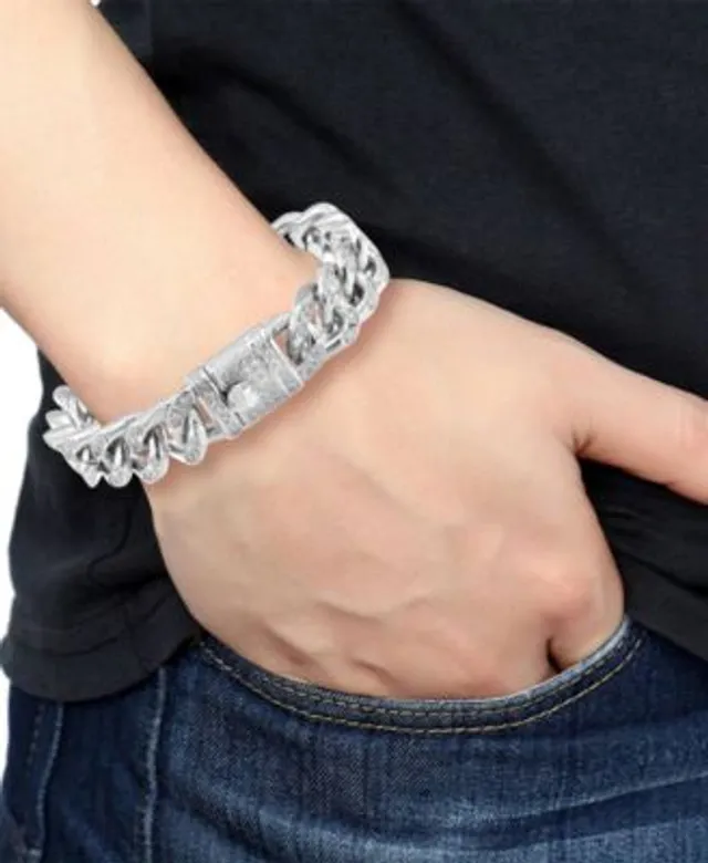 Men's Cubic Zirconia Cluster Link Bracelet in Black Ion-Plated Stainless  Steel