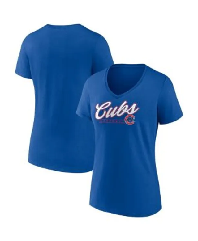 Women's Fanatics Branded Heathered Royal Chicago Cubs Wordmark Tri-Blend  V-Neck T-Shirt