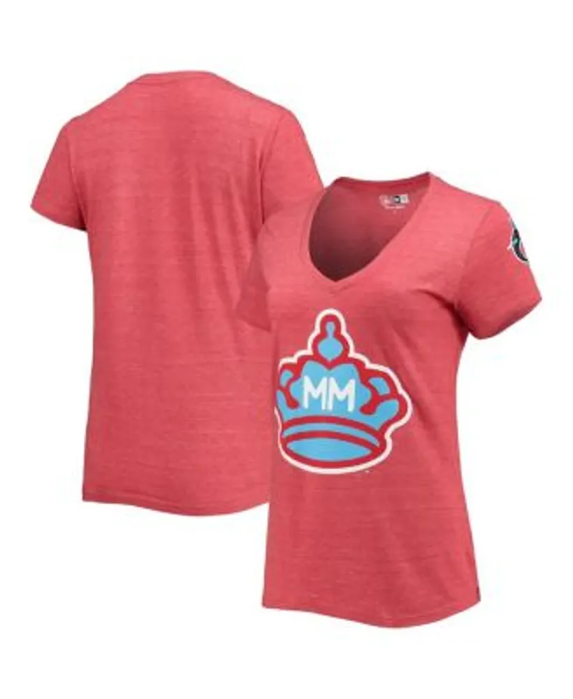New Era Women's Heathered Red Miami Marlins City Connect Cap Logo Tri-Blend  V-Neck T-shirt