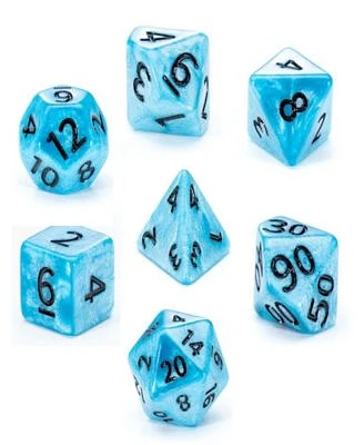 Mighty Tiny Dice Sea Sparkle 7 Piece Rpg Dice Set, Glow in The Dark, 12mm Resin Dice, Roleplaying, Radiant Style Dice infused With Surface Glitters