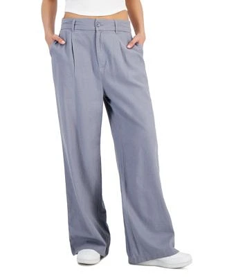 Juniors' High-Rise Linen Wide-Leg Pleat-Front Trouser Pants