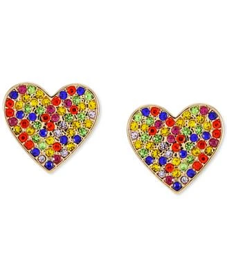 Gold-Tone Rainbow Pavé Heart Button Earrings