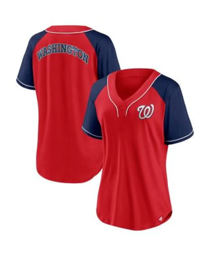 NEW Washington Nationals Shirt Womens Large White Blue Raglan