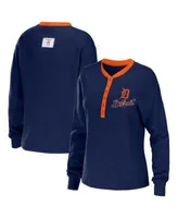 Women's Wear by Erin Andrews Navy Atlanta Braves Waffle Henley Long Sleeve T-Shirt Size: Medium