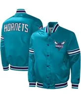 Men's Charlotte Hornets Mitchell & Ness Teal Throwback Wordmark Satin  Full-Snap Raglan Jacket