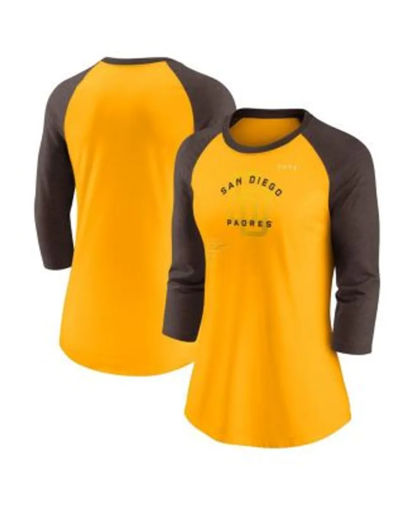 Nike Women's Gold, Brown San Diego Padres Next Up Tri-Blend Raglan  3/4-Sleeve T-shirt