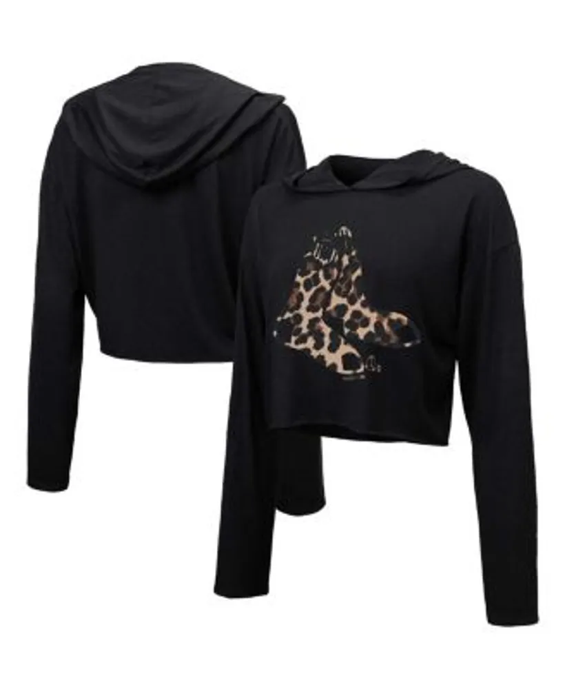 Majestic Women's Threads Black Boston Red Sox Leopard Cropped Hoodie