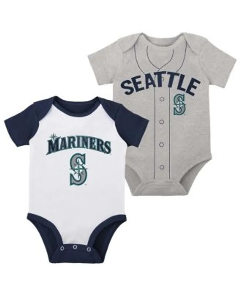 Outerstuff Newborn and Infant Boys Girls White, Heather Gray Seattle  Mariners Little Slugger Two-Pack Bodysuit Set