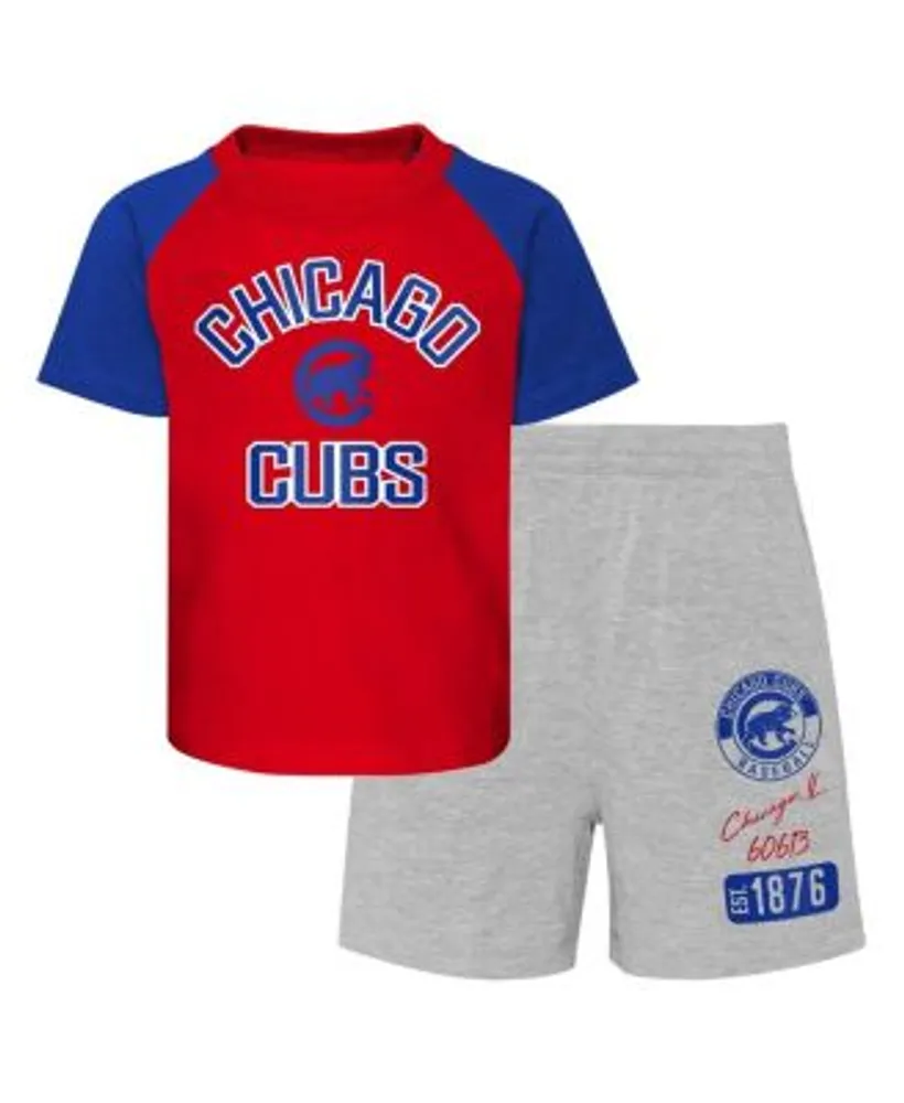 Outerstuff Infant Boys and Girls Red Heather Gray Chicago Cubs Ground Out  Baller Raglan T-shirt Shorts Set