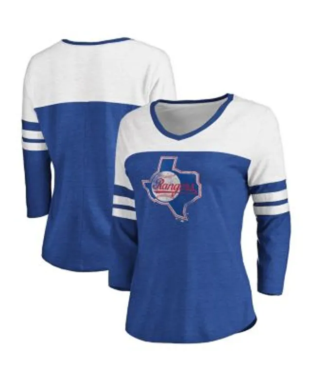 Women's Fanatics Branded Royal/White Toronto Blue Jays Distressed Team Logo  3/4 Sleeve Tri-Blend T-Shirt