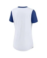 Women's Nike White Los Angeles Dodgers Hipster Swoosh Cinched Tri-Blend Performance Fashion T-Shirt