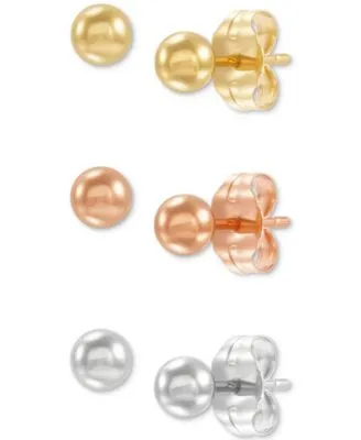 3-Pc. Set Polished Ball Stud Earrings in 14k Tricolor Gold