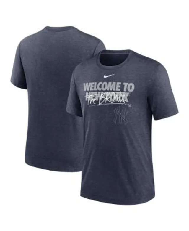 Men's New York Yankees Under Armour Heathered Navy Stripe Logo Tri-Blend  T-Shirt