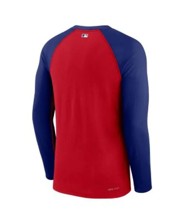 Men's Nike Royal/Red Texas Rangers Game Authentic Collection Performance  Raglan Long Sleeve T-Shirt