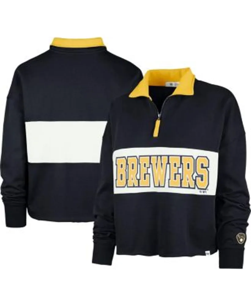 47 Brand Womens Navy Milwaukee Brewers Remi Quarter-Zip Cropped Top Vancouver Mall