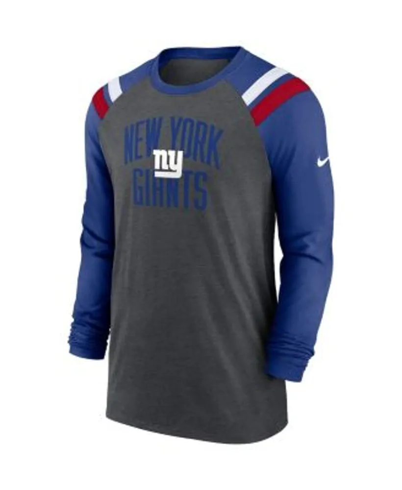 Men's Nike Heathered Charcoal/Royal New York Giants Tri-Blend Raglan Athletic Long Sleeve Fashion T-Shirt Size: Small