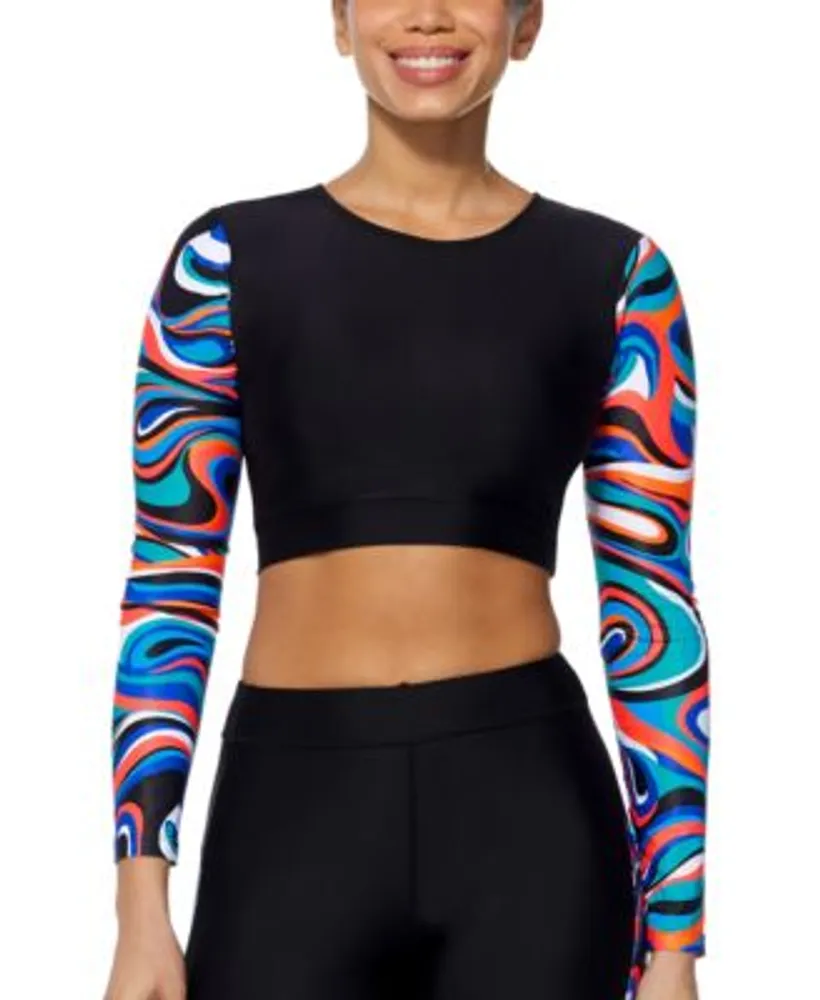 Papua Ny Guinea Snestorm . Reebok Women's Long-Sleeve Cropped Rash Guard Swim Top | Hawthorn Mall